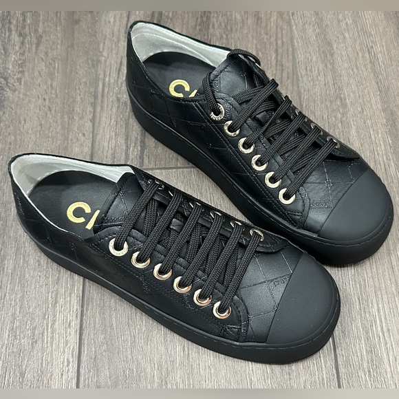 Black Quilted Platform Sneakers - Picture 4 of 16